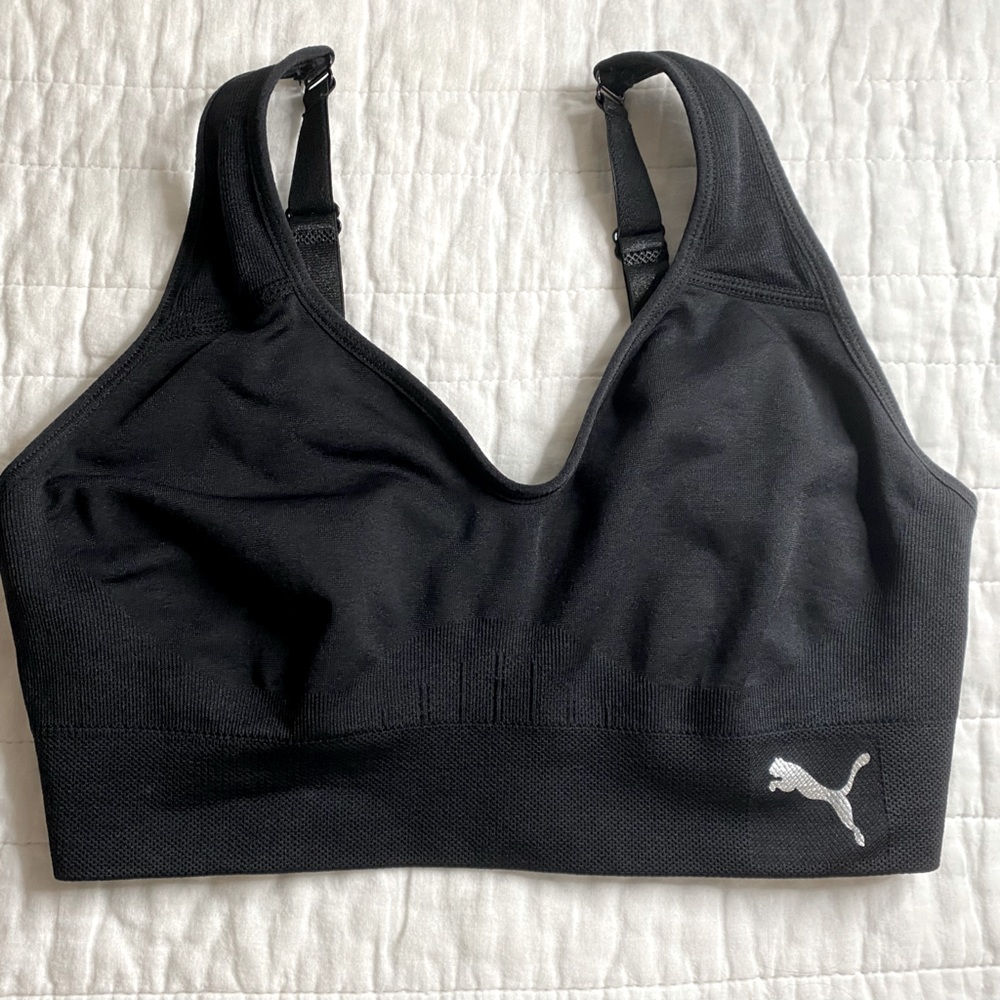 Womens puma black adjustable sports bra!